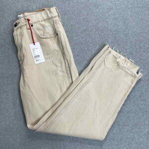 BDG Pax Destroyed Jeans Women 30x32 Ivory Nude Button Fly High Rise Straight Leg
